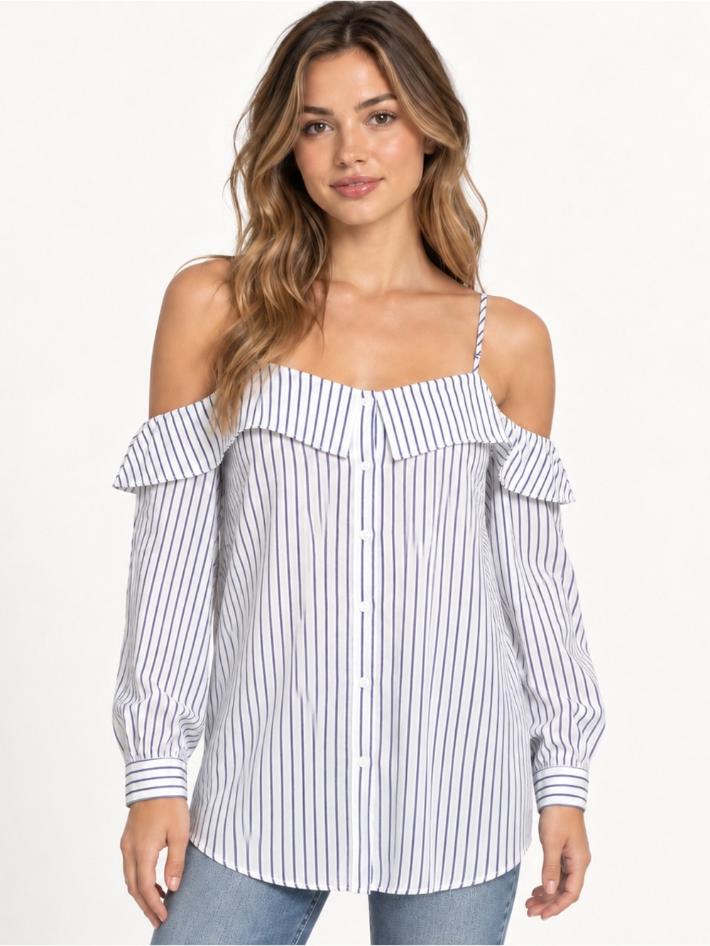 Forever 21 boho chic cold shoulder striped button up top